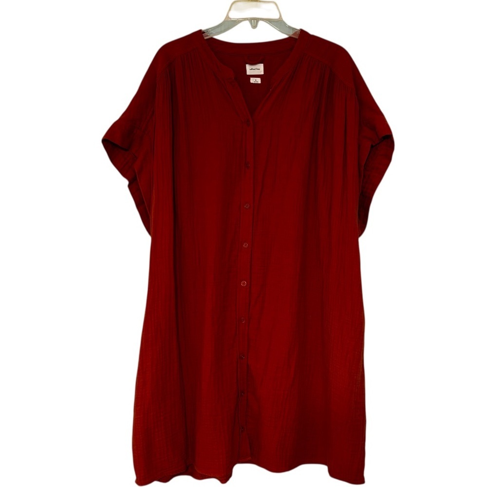Wilfred Free Organic Cotton Gauzy Shirt Dress Rust Orange Red Sz XL